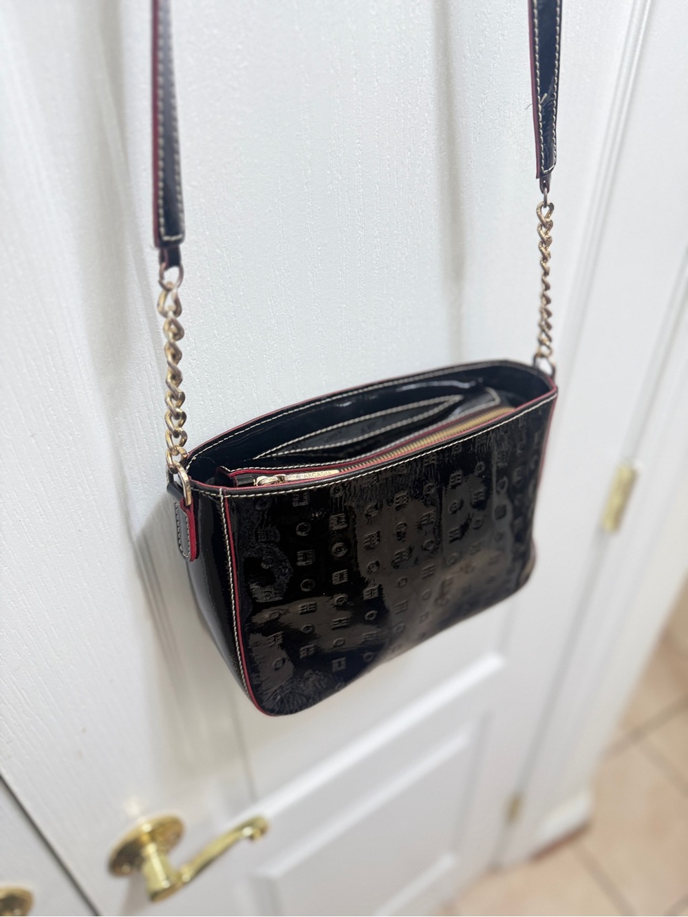 Arcadia Black Patent Crossbody with Red. embossed design - Picture 4 of 15
